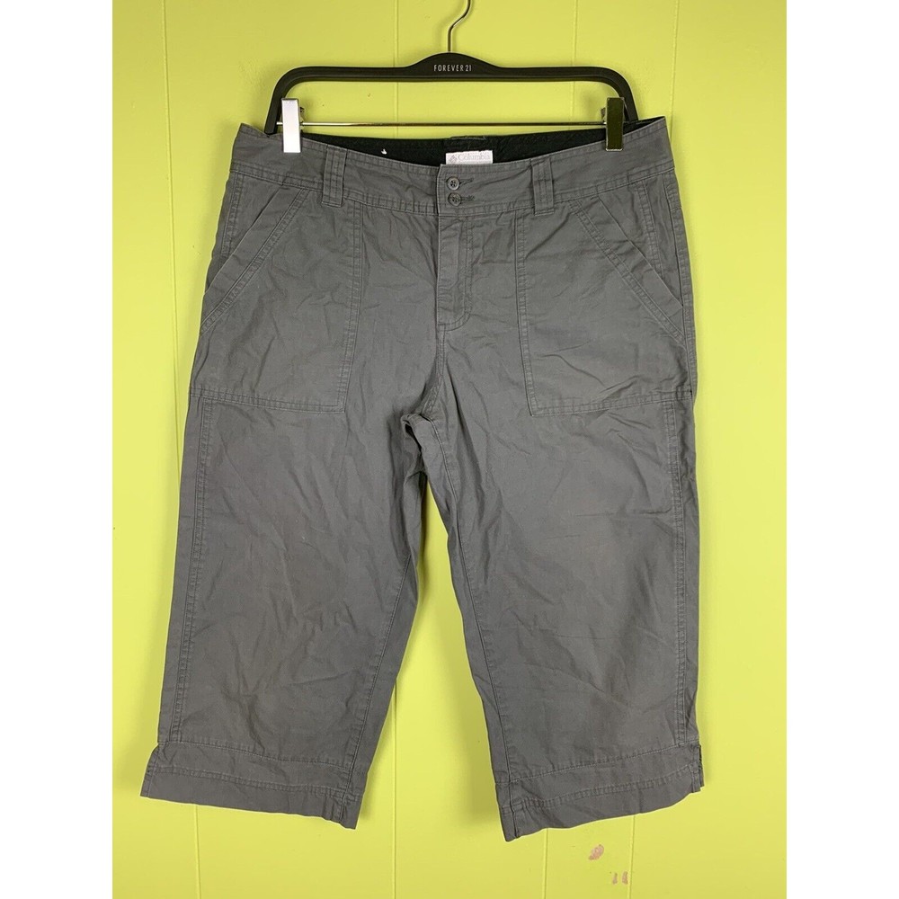 Columbia Womens 10 Relaxed Fit Capri Cropped Outdoor Pants Gray Flap Pockets